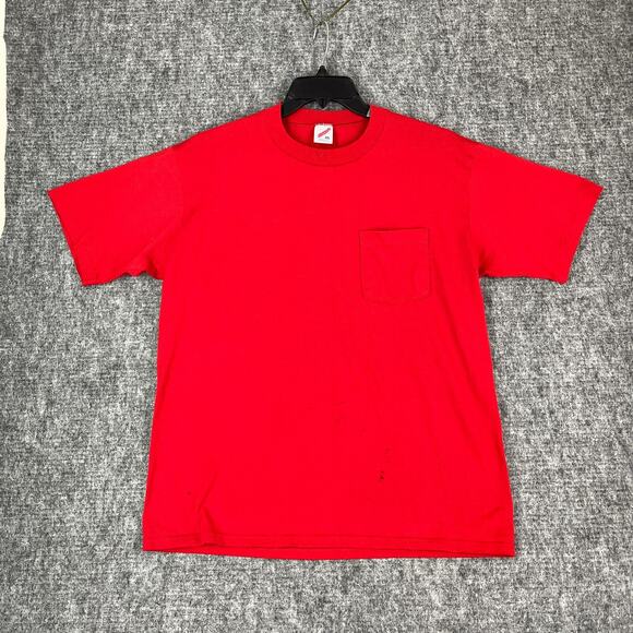 Vintage Single Stitch Shirt Mens‎ XL Jerzees USA made Red Blank Short-sleeve Tee - Picture 1 of 15